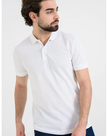Tricou polo slim fit cu logo grafic, Alb optic