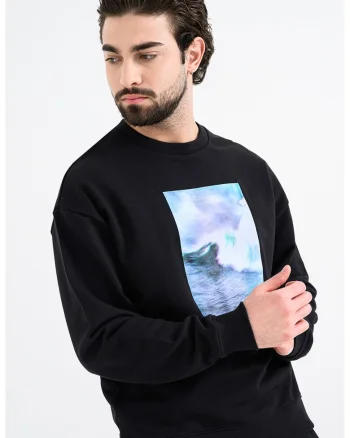 Bluza de trening de bumbac cu imprimeu, Verde/Negru/Albastru