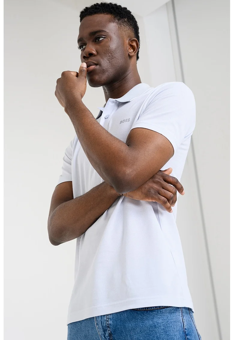 Tricou polo relaxed fit Peoxford, Albastru glaciar/Albastru deschis