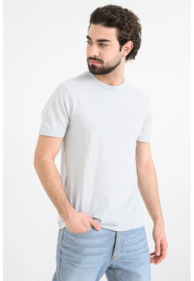 Tricou slim fit din bumbac Tegood, Gri deschis melange