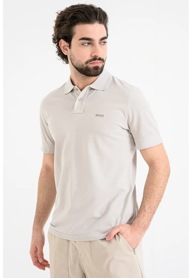 Tricou polo de bumbac pique Prime, Gri deschis