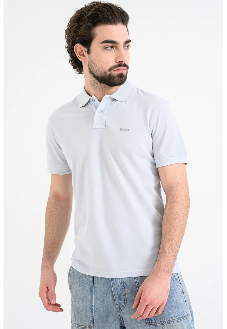 Tricou polo de bumbac pique Prime, Albastru glaciar