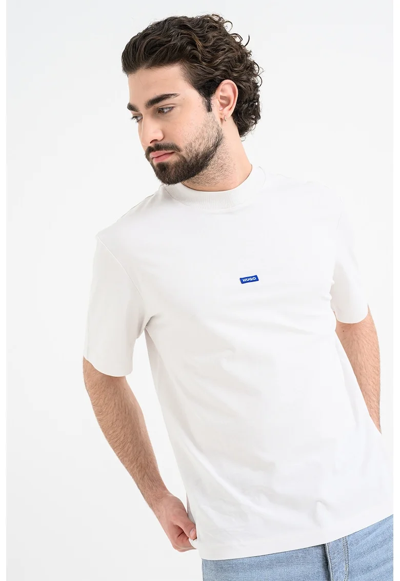 Tricou cu decolteu la baza gatului si logo Nieros, Alb fildes