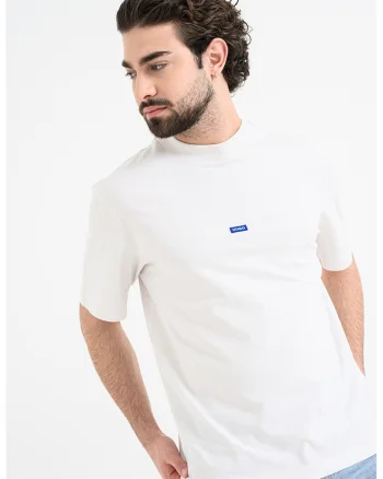 Tricou cu decolteu la baza gatului si logo Nieros, Alb fildes