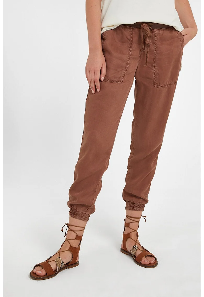Pantaloni din lyocell cu snur de ajustare si buzunare supradimensionate \, Maro inchis