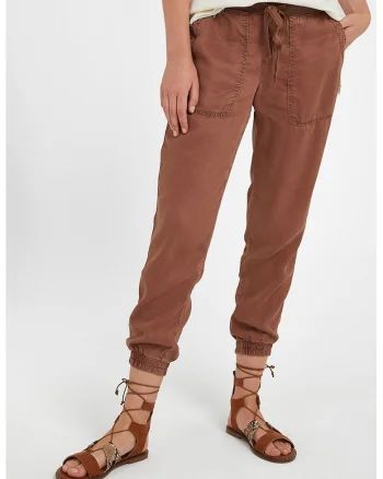 Pantaloni din lyocell cu snur de ajustare si buzunare supradimensionate \, Maro inchis