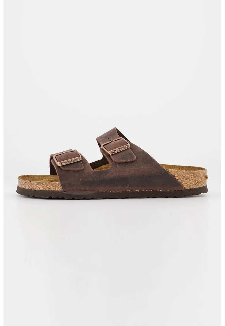 Papuci unisex de piele cu catarame Arizona, Maro inchis