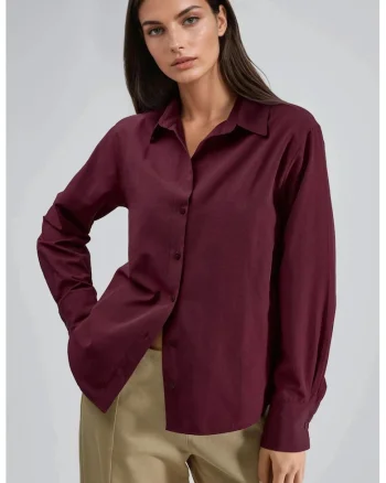Camasa dama,  cu nasturi, croiala relaxata, visiniu, textil