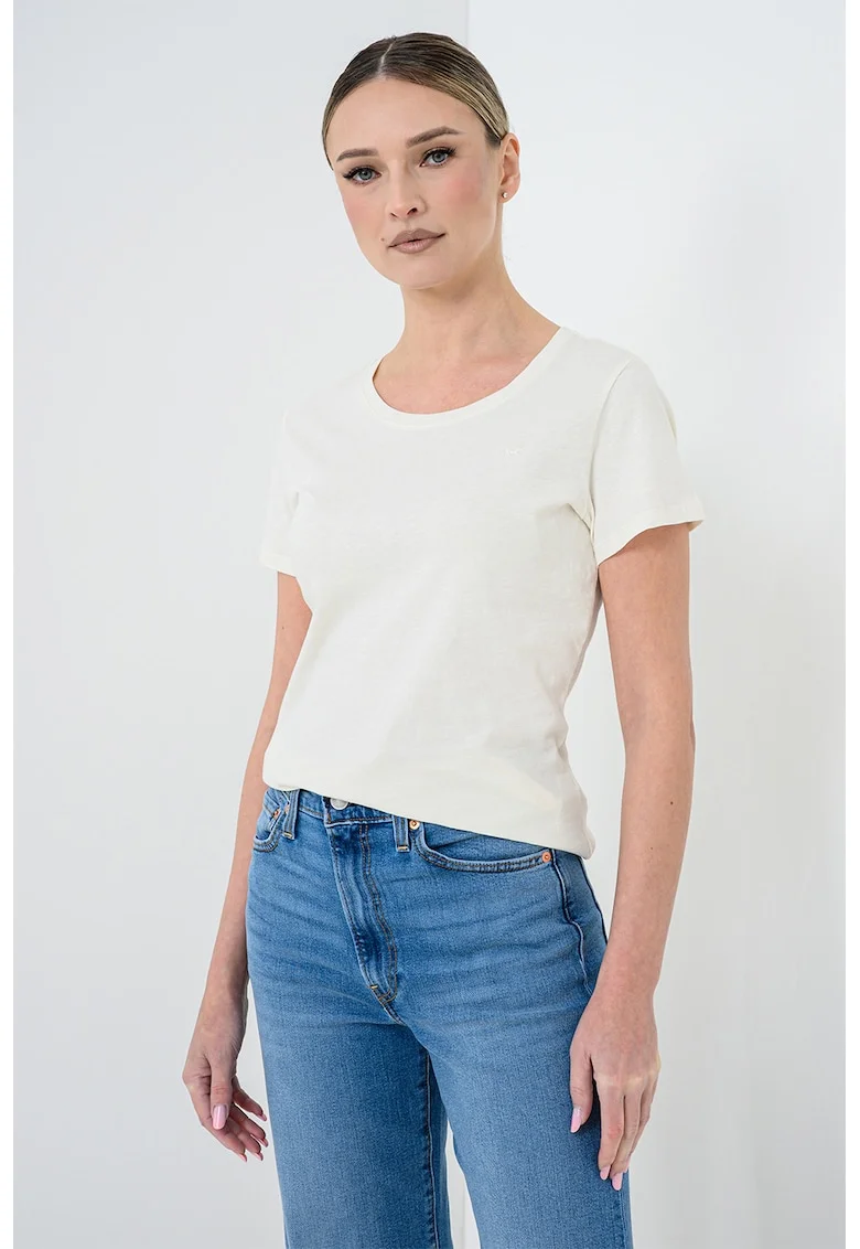 Tricou cu decolteu rotund, Alb fildes