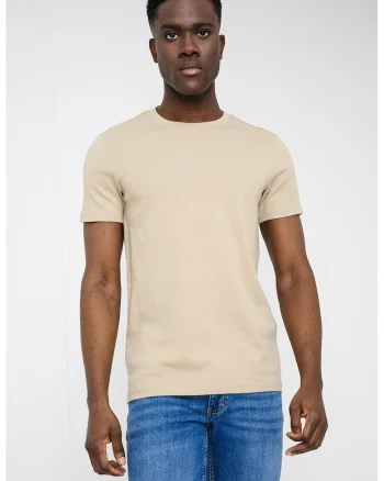 Tricou slim fit cu model uni, Bej inchis