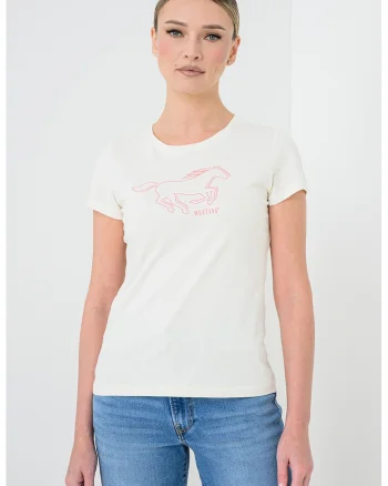 Tricou cu imprimeu logo, Alb fildes/Rosu deschis