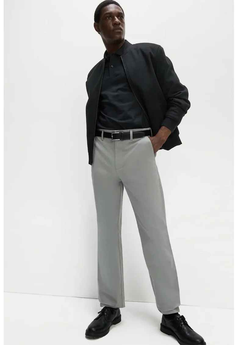 Pantaloni regular fit cu talie medie, Gri cenusiu