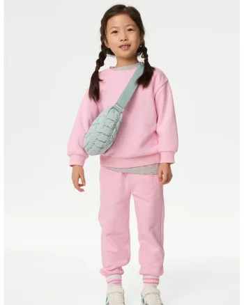 Bluza de trening din amestec de bumbac cu maneci cazute, Roz