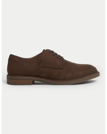 Pantofi derby de piele intoarsa ecologica, Caramel