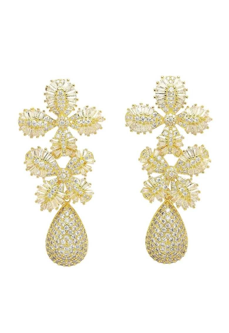 Cercei placati cu aur de 18K si zirconia, Auriu