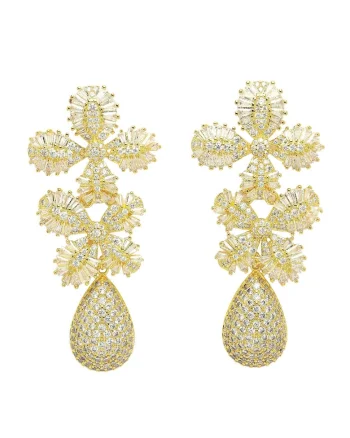 Cercei placati cu aur de 18K si zirconia, Auriu