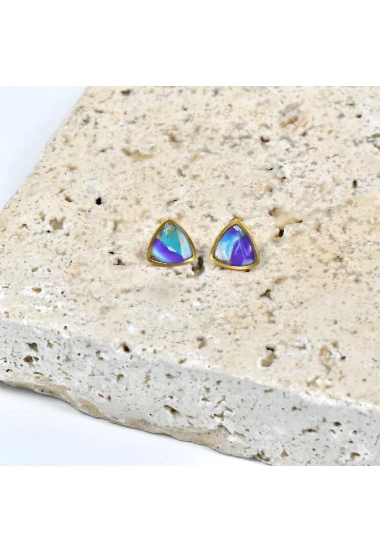 Cercei lut polimeric si rasina epoxidica, multicolor, 5x7cm, Auriu/Violet/Turcoaz