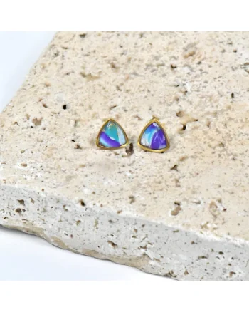 Cercei lut polimeric si rasina epoxidica, multicolor, 5x7cm, Auriu/Violet/Turcoaz