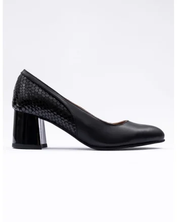 Pantofi de piele cu detaliu de piele de piele de crocodil, Negru