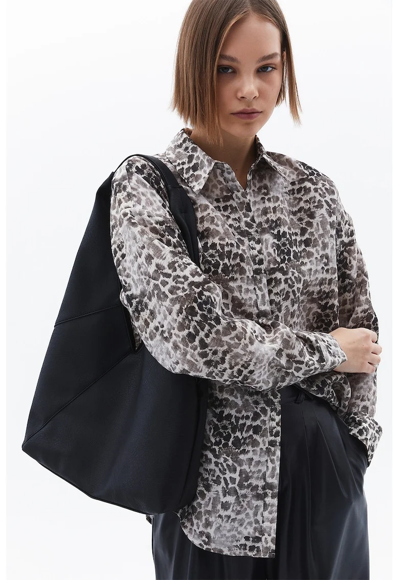 Camasa din amestec de modal cu animal print, Alb murdar/Gri antracit