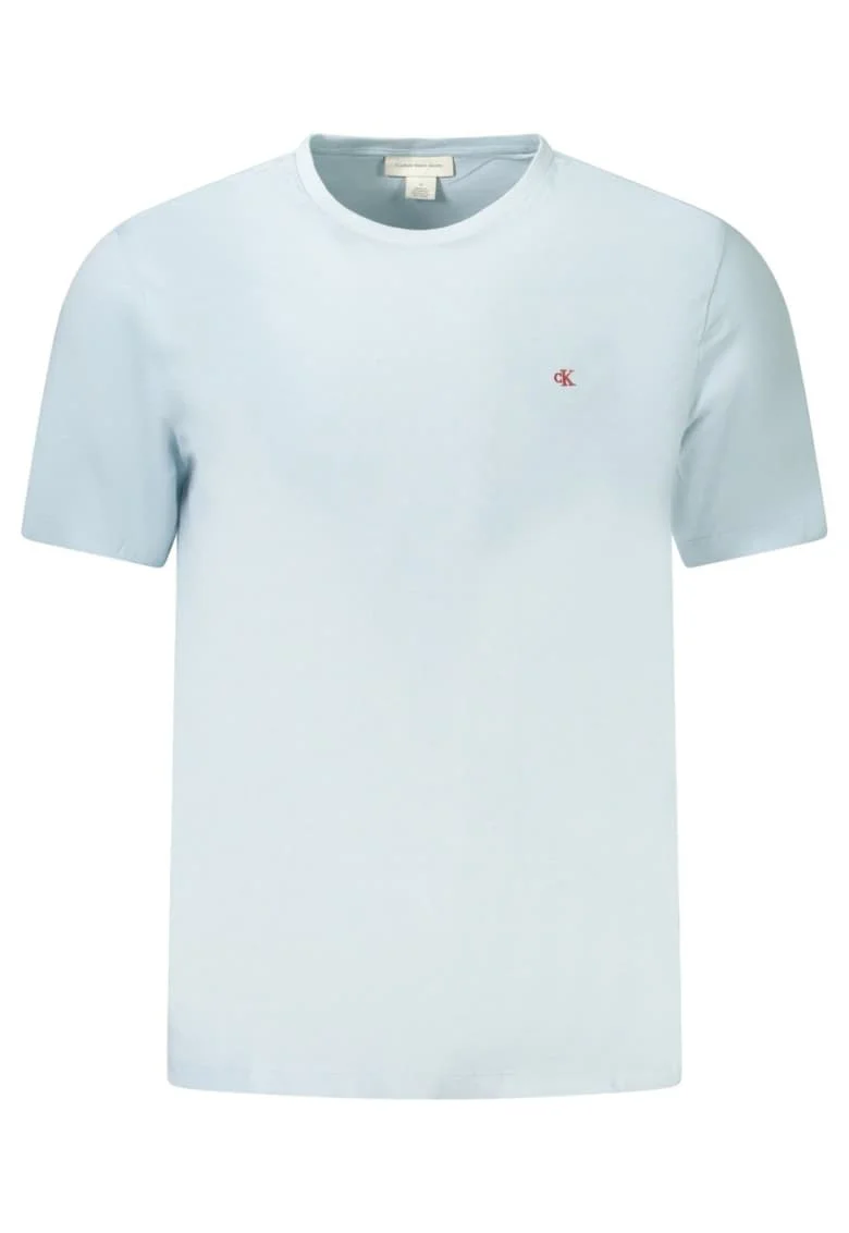Tricou din bumbac cu decolteu la baza gatului si detaliu logo, Albastru azur