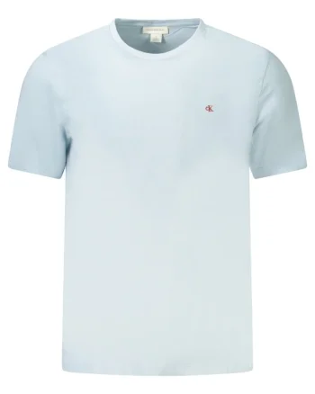 Tricou din bumbac cu decolteu la baza gatului si detaliu logo, Albastru azur