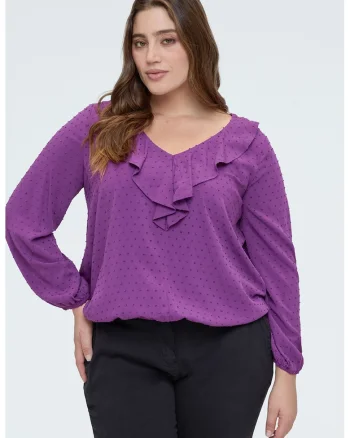 Bluza cu decolteu in V si volane, Violet