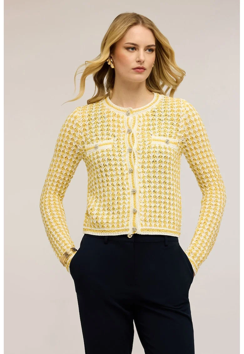 Cardigan cu nasturi tip bijuterie, Galben deschis