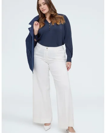 Bluza cu guler Mao si decupaj in V, Bleumarin