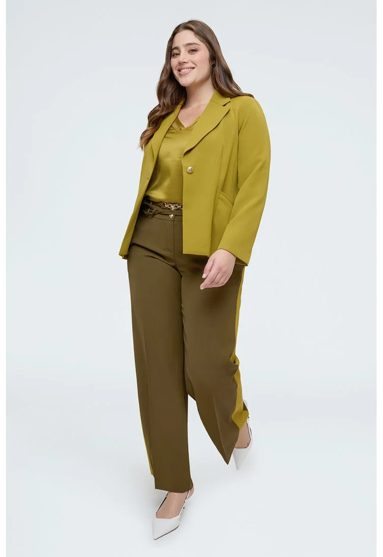 Pantaloni dreptu cu benzi laterale contrastante, Verde masliniu