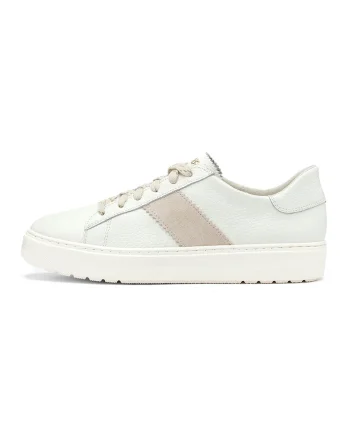 Pantofi sport de piele si piele intoarsa, Alb murdar/Crem