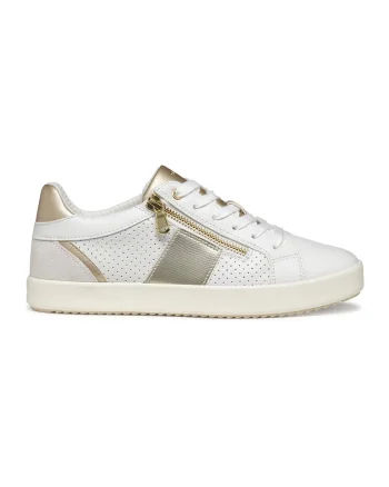 Pantofi sport cu fermoar lateral, Alb/Auriu