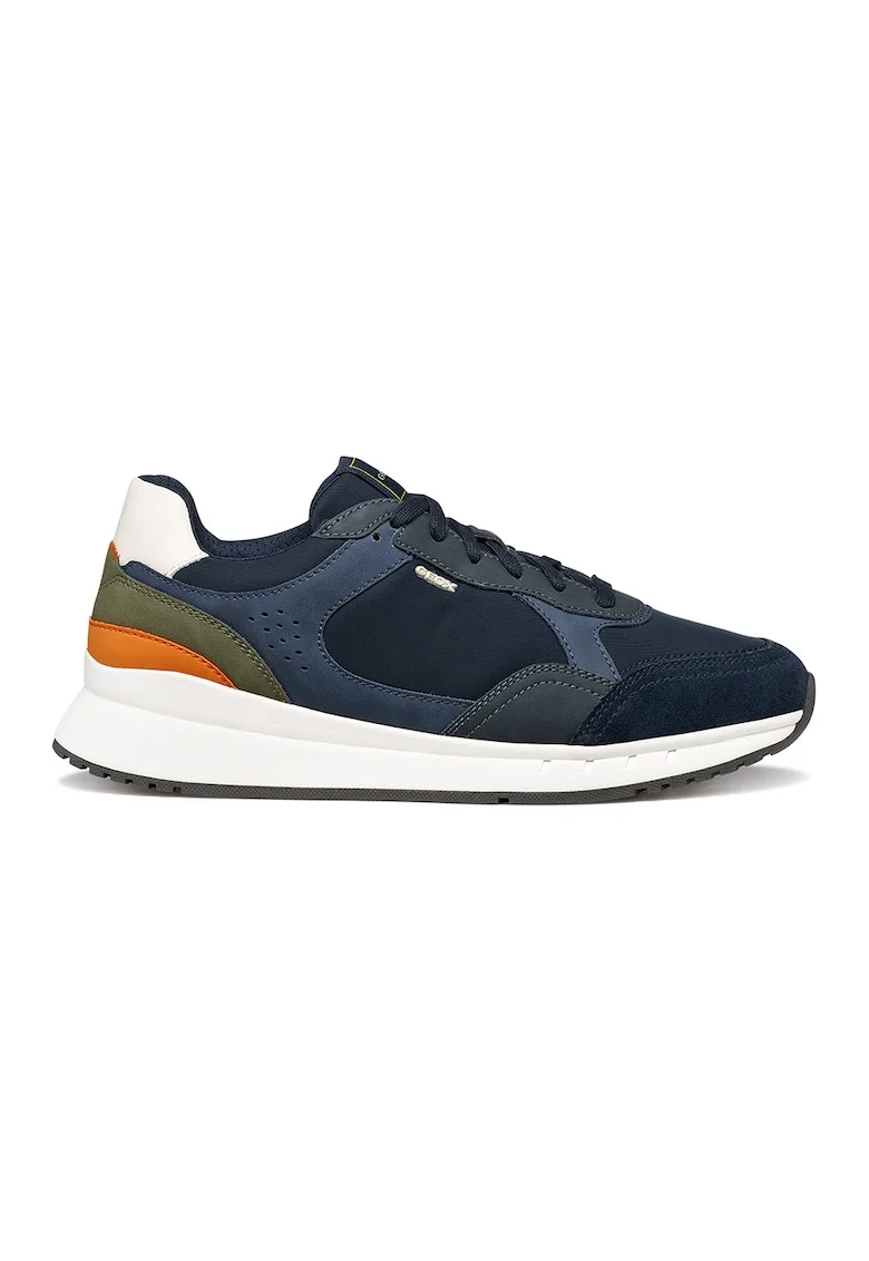 Pantofi sport Branthon low-cut cu insertii din piele ecologica, Albastru ultramarin/Portocaliu stins/Kaki