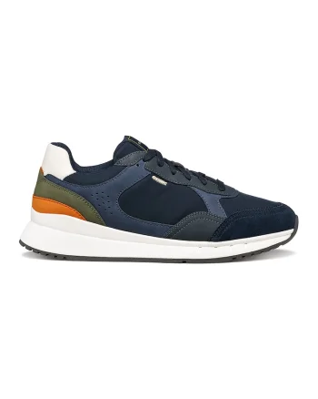 Pantofi sport Branthon low-cut cu insertii din piele ecologica, Albastru ultramarin/Portocaliu stins/Kaki