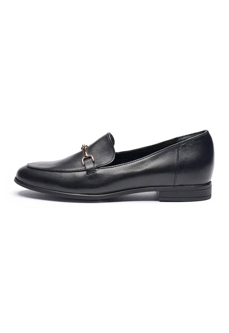 Pantofi loafer de piele intoarsa cu accesoriu metalic, Negru
