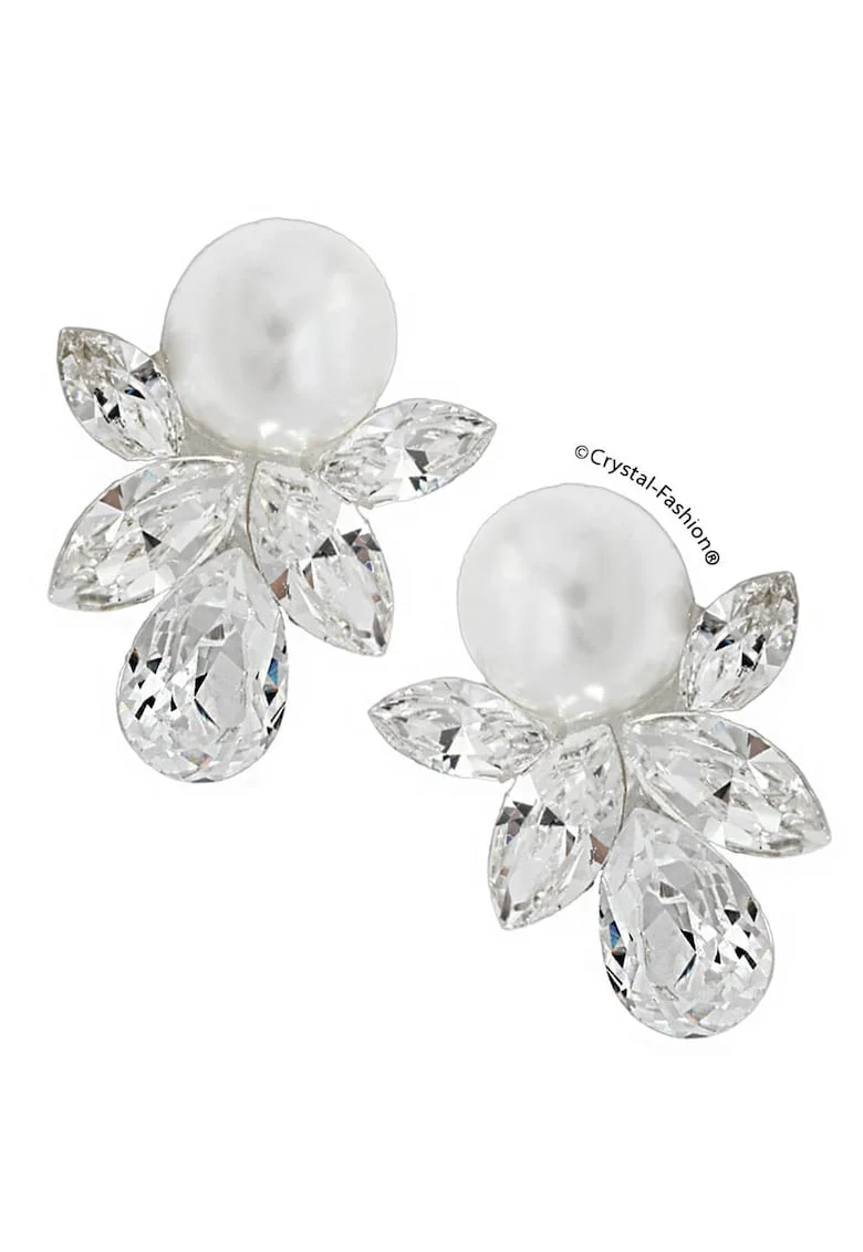 Cercei cu surub din argint 925, decorati cu cristale Swarovski si perla