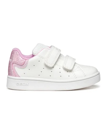 Pantofi sportEclyper Toddler din piele ecologica cu detaliu stralucitor, Alb optic/Roz