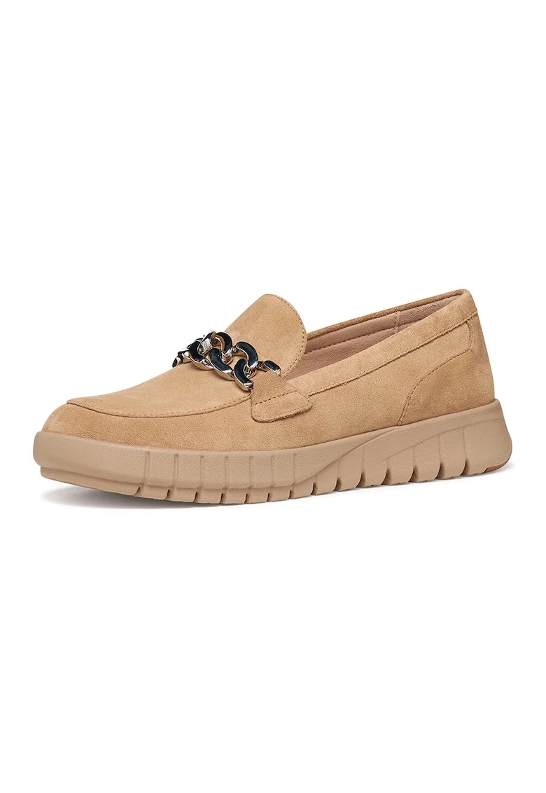 Pantofi loafer din piele intoarsa cu talpa wedge Flextride, Bej