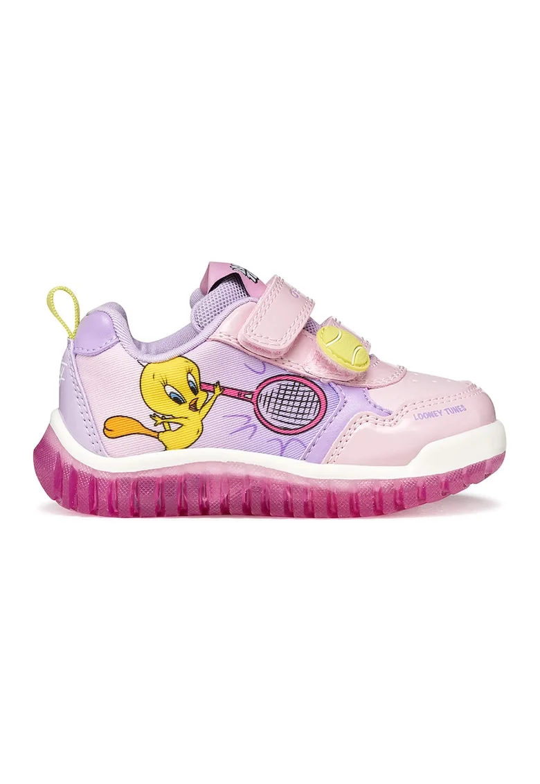 Pantofi sport Lightyloo cu lumini led si imprimeu Tweety, Galben/Lila/Roz