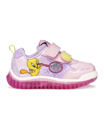 Pantofi sport Lightyloo cu lumini led si imprimeu Tweety, Galben/Lila/Roz