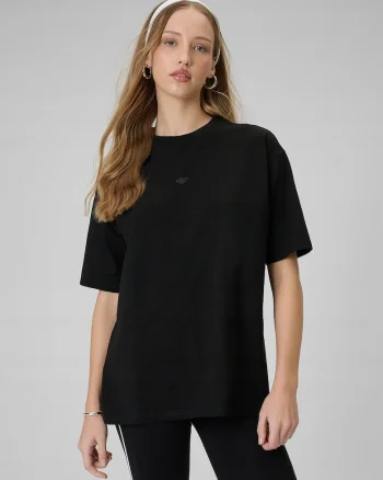 Tricou dama  negru, bumbac, croiala larga, design clasic