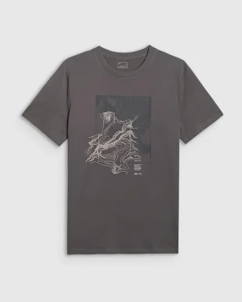 Tricou barbati  bumbac, gri, regular, cu imprimeu