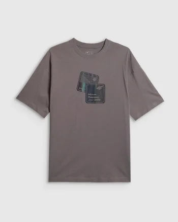 Tricou barbati,  gri, din bumbac, croiala lejera
