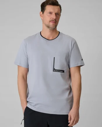 Tricou barbatesc  gri regular, bumbac ultralight, imprimeu modern