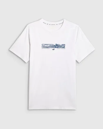 Tricou barbati  alb din bumbac, croiala regulara, imprimeu