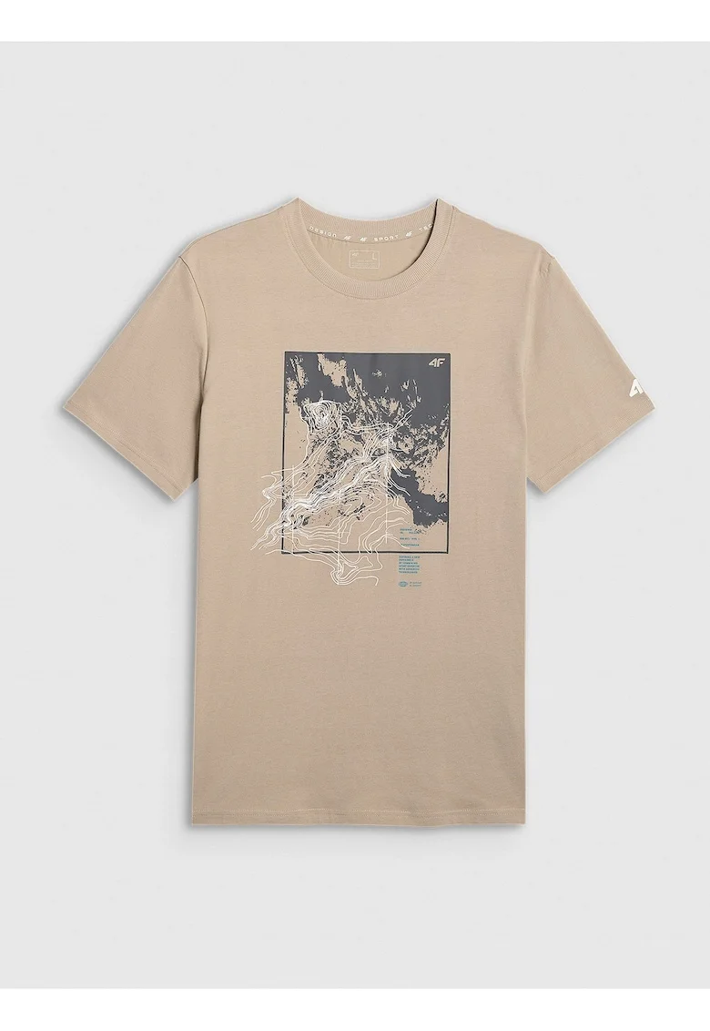 Tricou barbat  bej, din bumbac, imprimeu durabil, croiala lejera