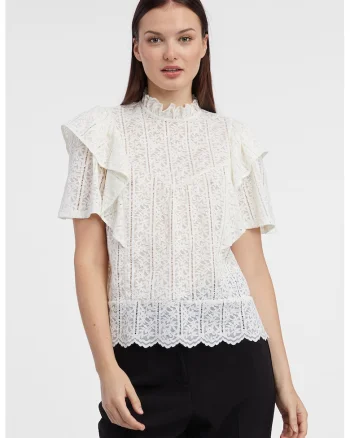 Bluza cu broderie florala, Alb murdar