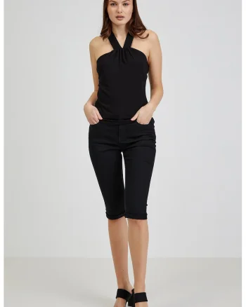 Top cu decolteu halter, Negru
