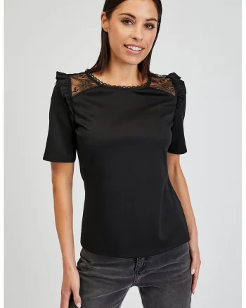 Tricou cu garnituri de dantela, Negru