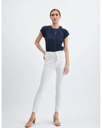 Blugi super skinny cu nasturi, Alb